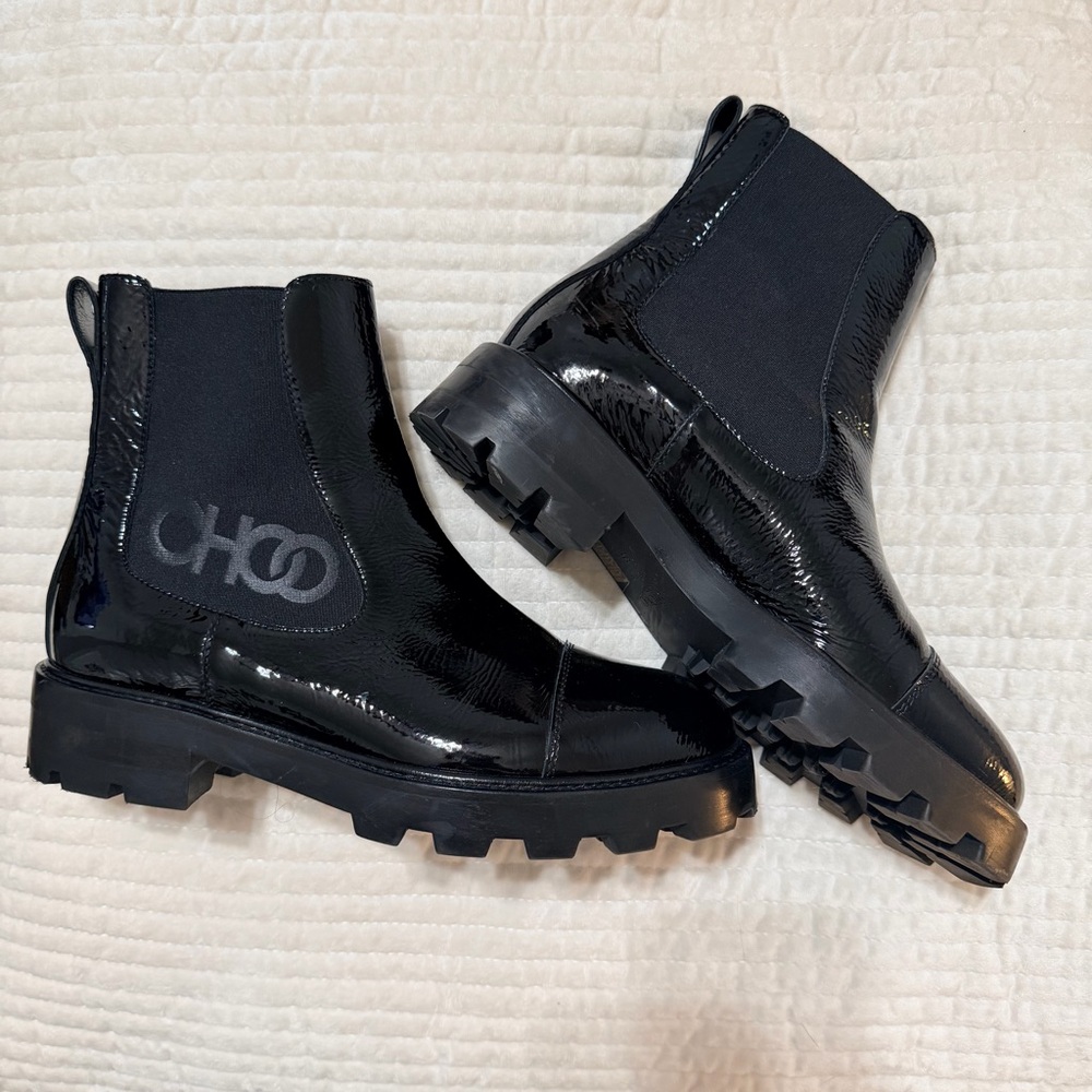 Jimmy Choo Glossy Black Chelsea Boots